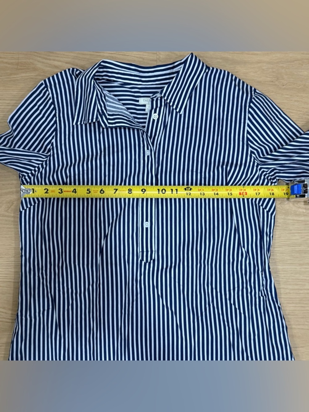 Talbots Navy and White Vertical Stripe Button-Up — Size S — Excellent Condition - Picture 8 of 10